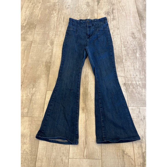 Free People High Waisted Flare Jeans Blue Denim‎ Stretch Button Fly Women's Size - Picture 4 of 11